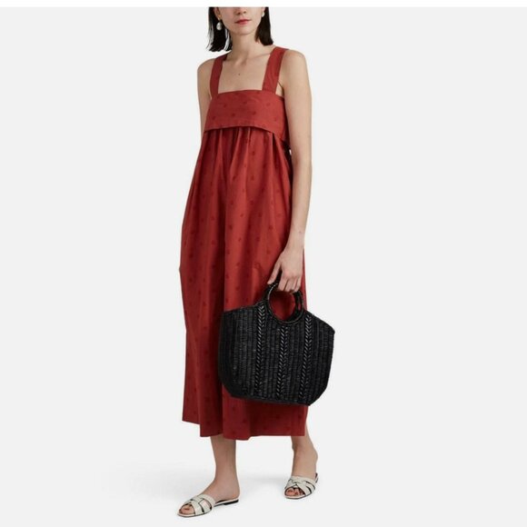 ULLA JOHNSON Iggy Embroidered Cotton Poplin Wide Leg Jumpsuit Bow Tie Back - Picture 3 of 9